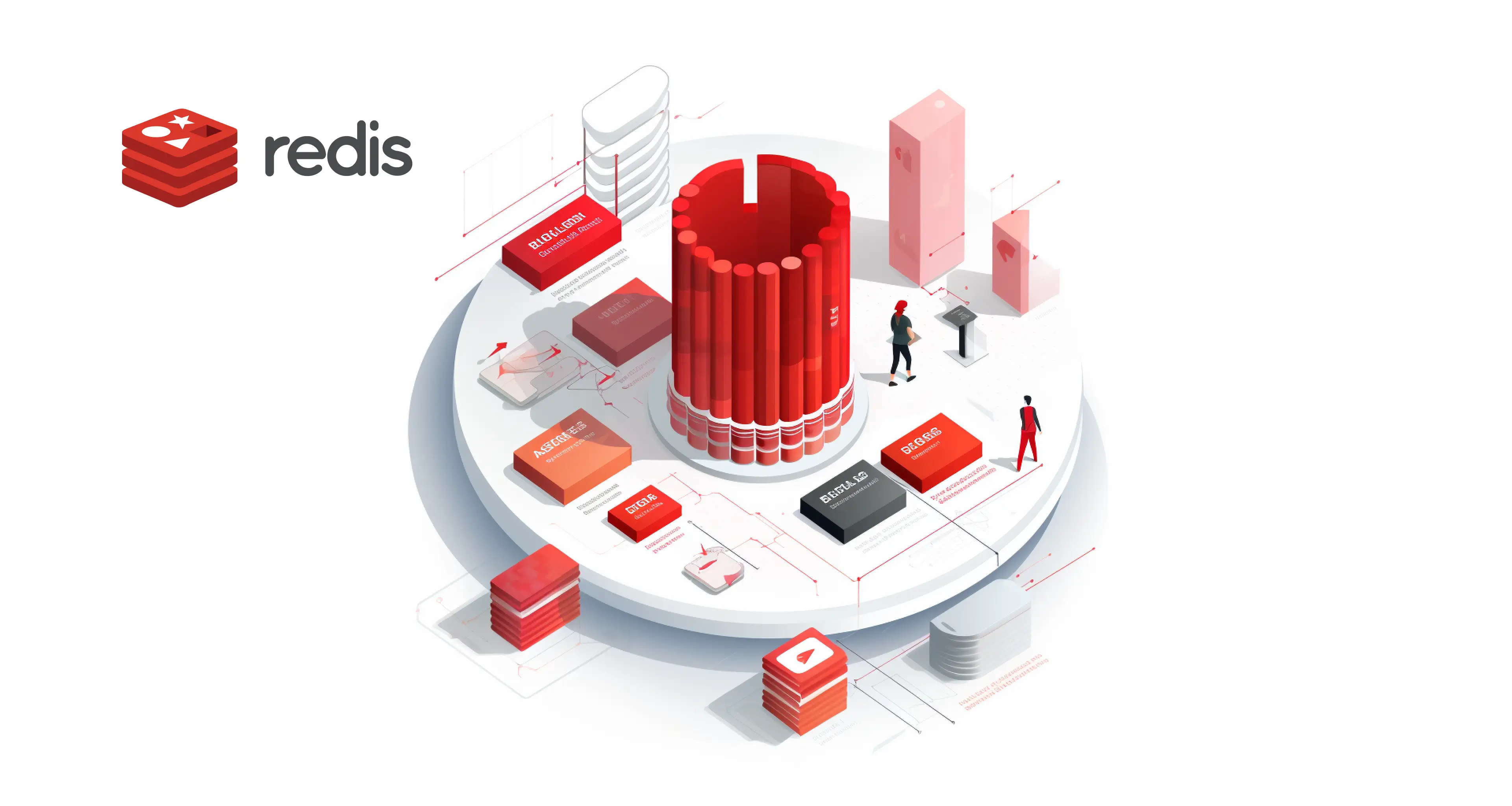 Redis: редакционная иллюстрация хранения и обработки данных.